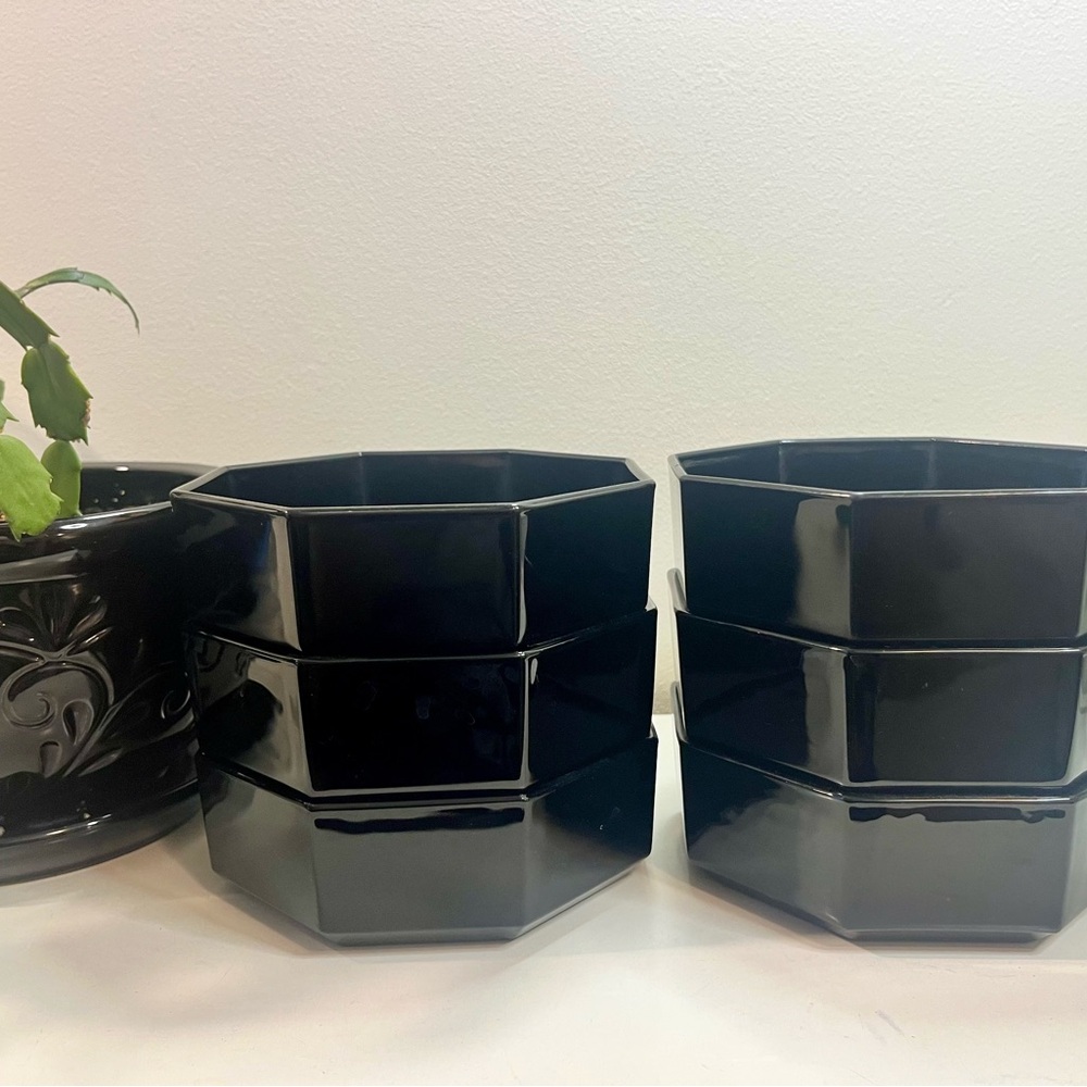 Vintage Arcoroc France Black Hexagonal Glass Bowls Set of 6